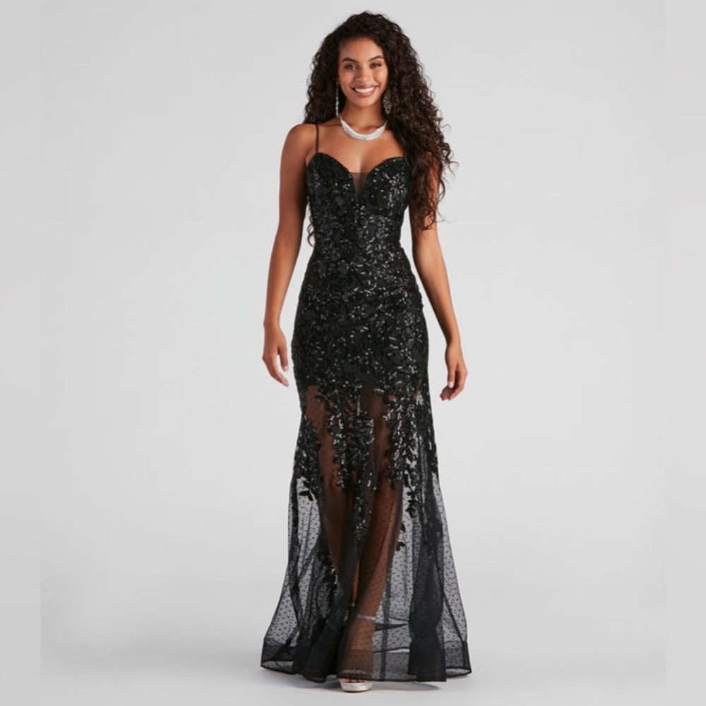 sequin mesh formal floor-length gown
